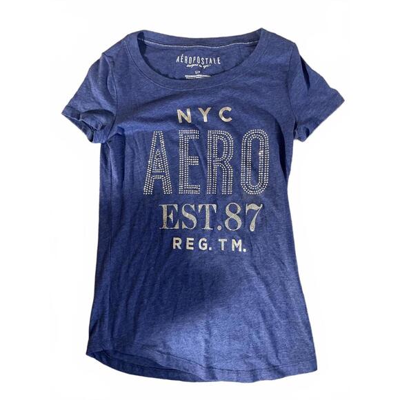 Aeropostale T-Shirt Women's Small Blue Silver NYC Stretch - Picture 1 of 8